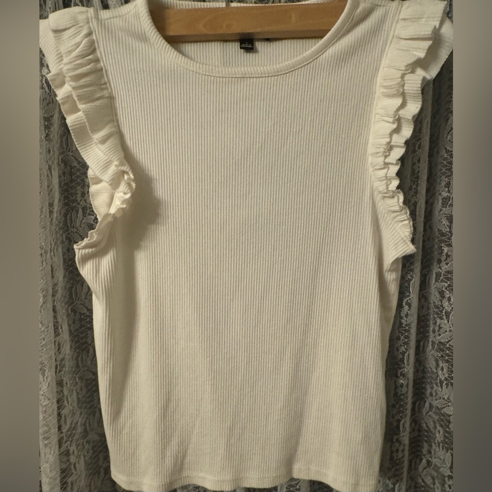 J. Crew Vintage rib ruffle boatneck tank top, EUC